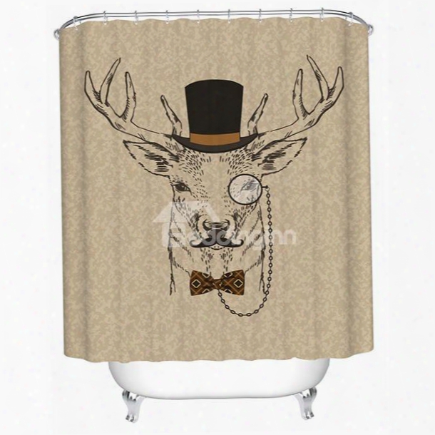 Clip Art Gentlemanly Deer Print 3d Bathroom Shower Curtain