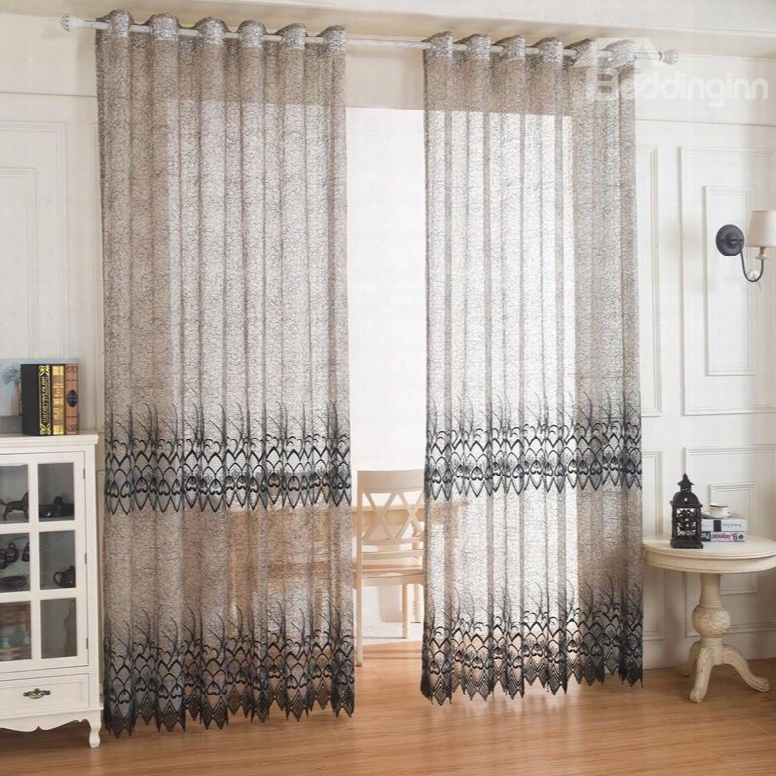 Coffee Color Peacock Feather Embroidery Custom Sheer Curtains
