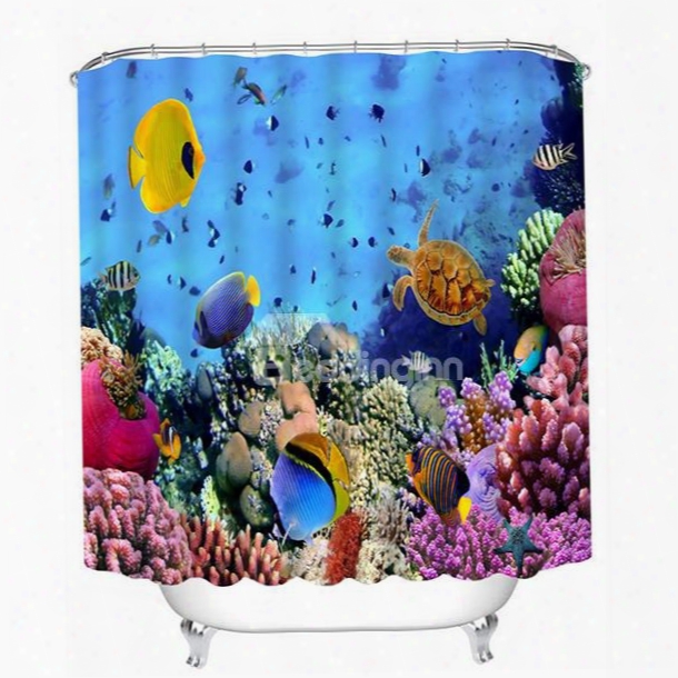 Colored Tropical Fishes Swimming In The Deep Sea Print 3d Bathroom Shower Curtain