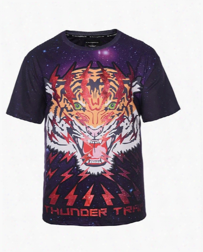 Colorful Tiger Roar Plus Size Cool Personality Style Round Neck 3d Painted T-shirt