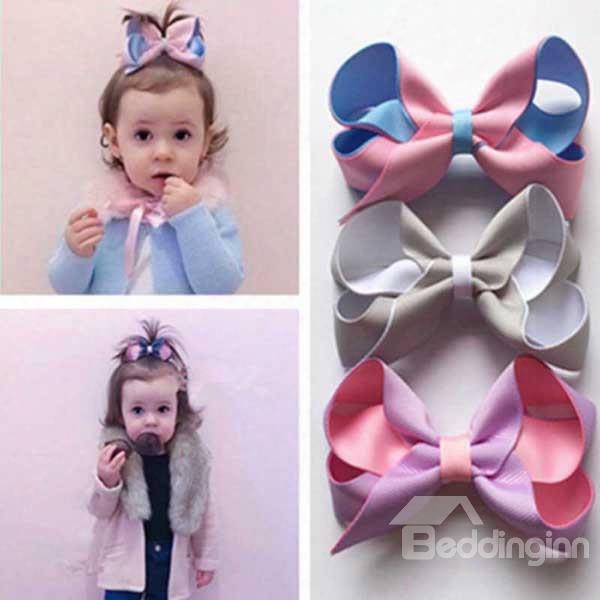 Contrast Color Handmade Ribbon Bow Tie Hair Clips
