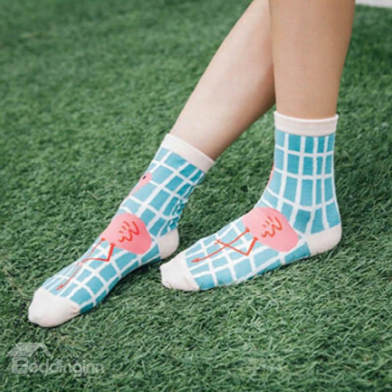 Cotton Flamingo Prints Fresh Style Socks Set