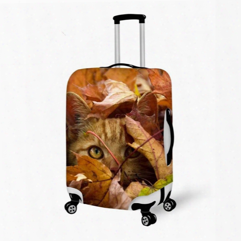 Creative Cat And Fallen Leaves Pattern 3d Painted Luggage Cover