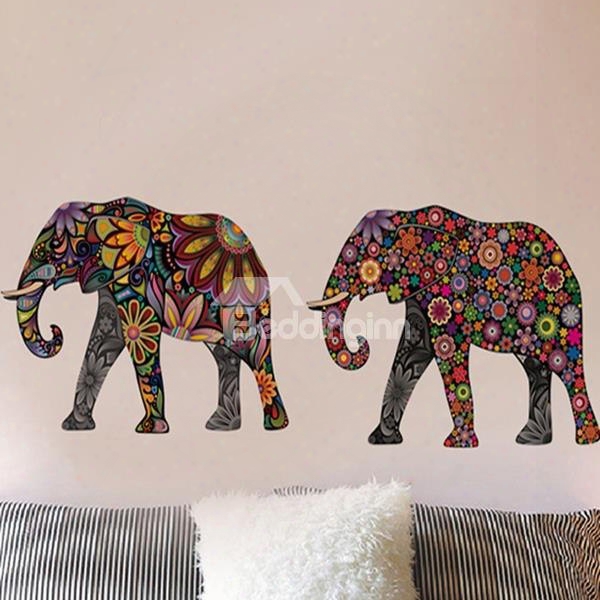 Creative Digital Colorful Elephant Pattern Wall Stickers