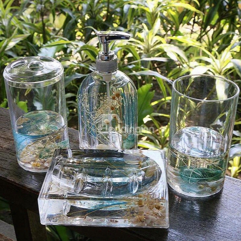 Creative Sea World Design 4-pieces Organic Glass Bathroom Accessoriies