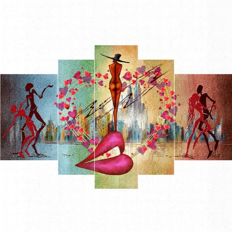 Dancers And Hear Shape Hanging 5-piece Canvas Eco-friendly And Waterproof Non-framed Prints