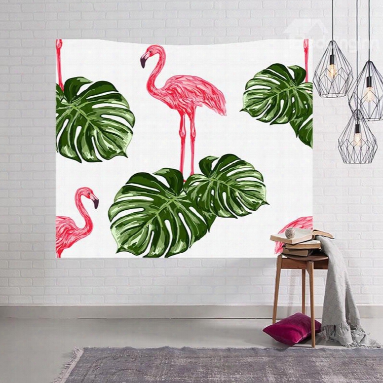 Decorative Flamingos And Tropical Plants Hanging Wall Tapestry