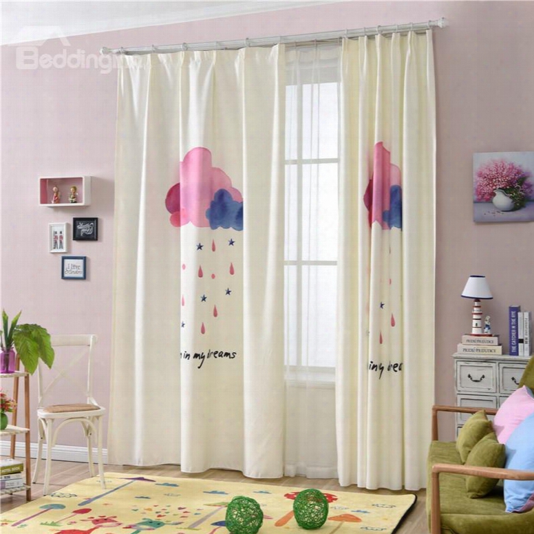 Decorative Polyester Digital Prinring Clouds And Raindrops Concise And M Odern Style Blackout Curtain