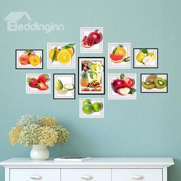 Delicious 11 Types Of Fruit Photo Frame Wall Sticker
