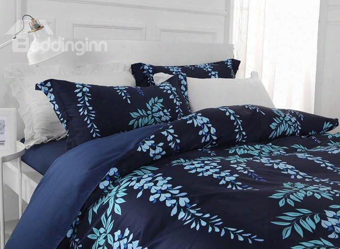 Designer 60s Brocade Silver Leaves Strings 4-piece Cotton Bedding Sets/duvet Cover