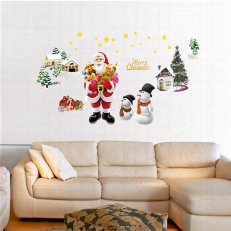 Durable Waterproof Santa And House Pvc Kids Room Wall Stickers