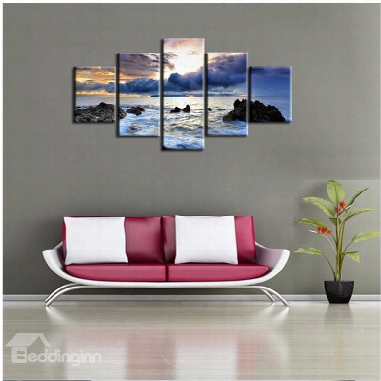 Dusk And Sea Hanging 5-piece Canvas Eco-friendly And Waterproof Non-framed Prints
