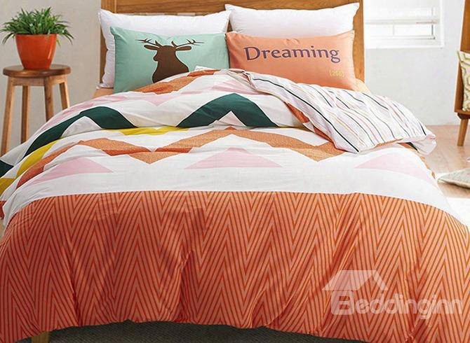Elegant Colorful Ripple Design 4-piece Cotton Duvet Cover Sets