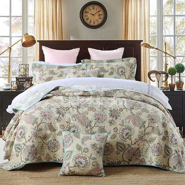 Ethnic Style Jacobeanprint 3-piece Cotton Bed In A Bag