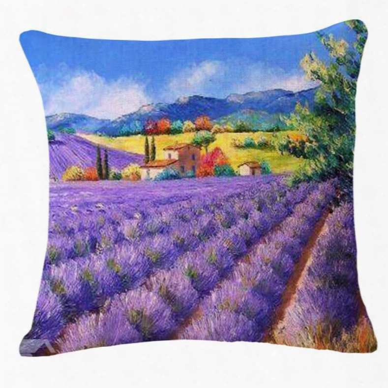 Exquisite Fields Of Lavender Oil Painting Throw Pillow