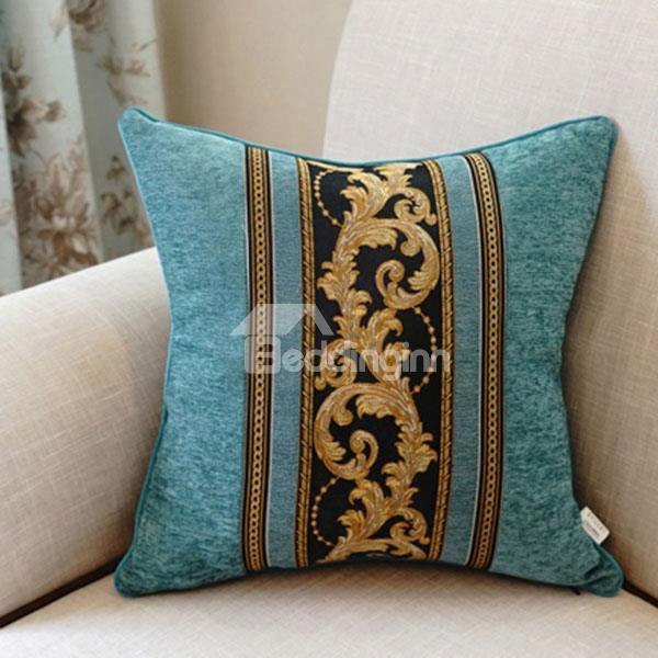 Fabulous Lush Flower Embroidery Blue Polyester Throw Pillow