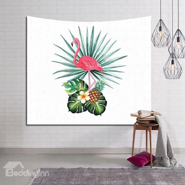 Flamingo And Banana Leaf Foliage Design Decorative Hanging Wall Tapestry