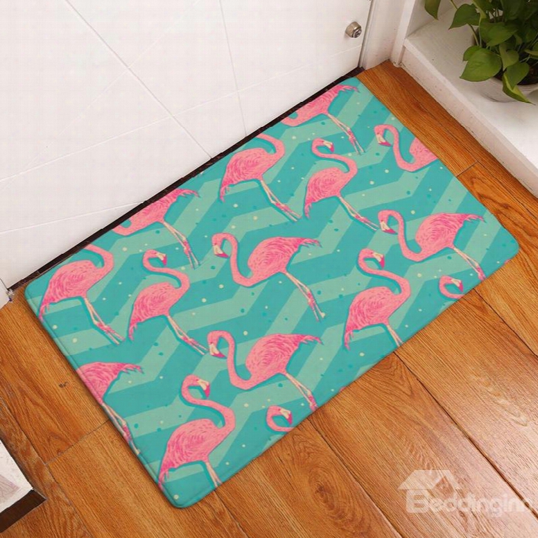Flamingos And Ripples Printed Flannel Bath Rug/mat
