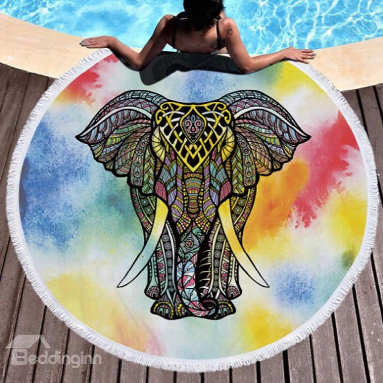 Folk-custom Style For Beach Swimming Elephant Colorful Pattern With Tassels