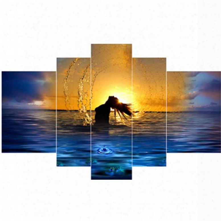 Girl In Sea And Sunrise Hanging 5-piece Canvas Eco-friendly And Waterproof Non-framed Prints