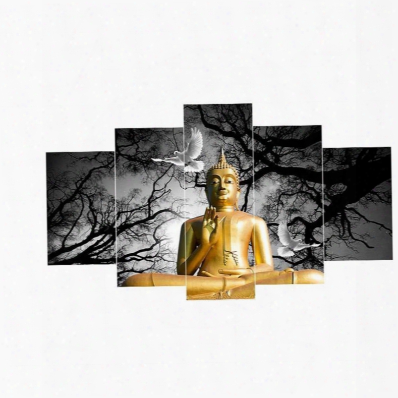 Golden Buddha At Night Pattern Anging 5-piece Canvas Eco-friendly And Waterproof Non-framed Prints