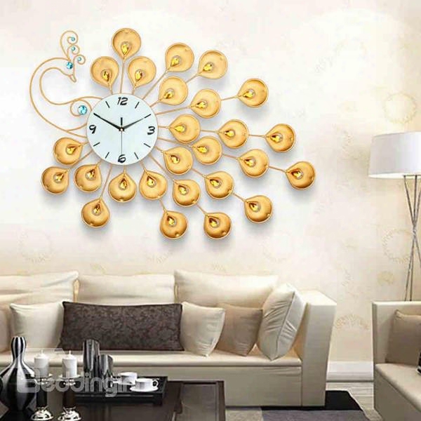 Golden European Style Delicate Epacock Shape Wall Clock