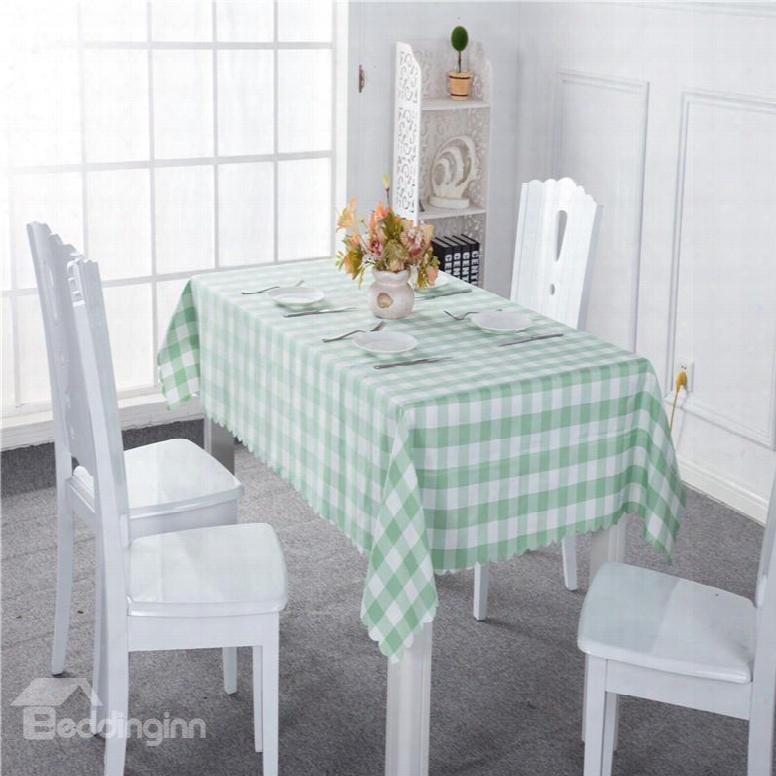 Green And White Plaids Elegant Style Chemical Fiber Soft 1 Piece Tablecloth