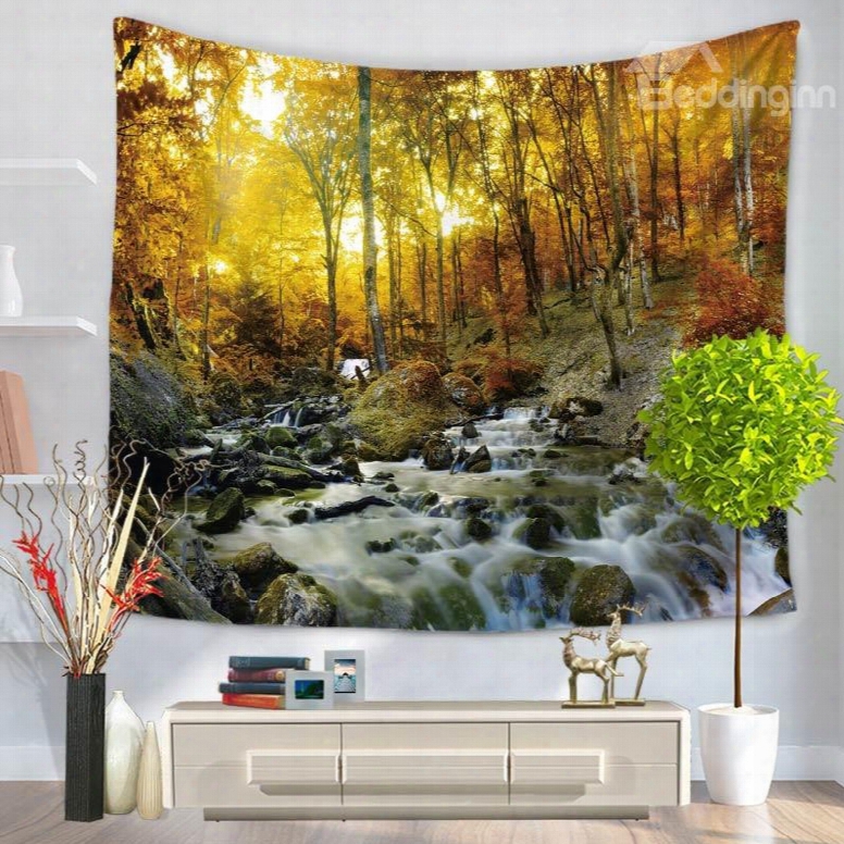 Gurgling Stream And Sunset Forest Natural Landscape Decorative Hanging Wall Tapestry