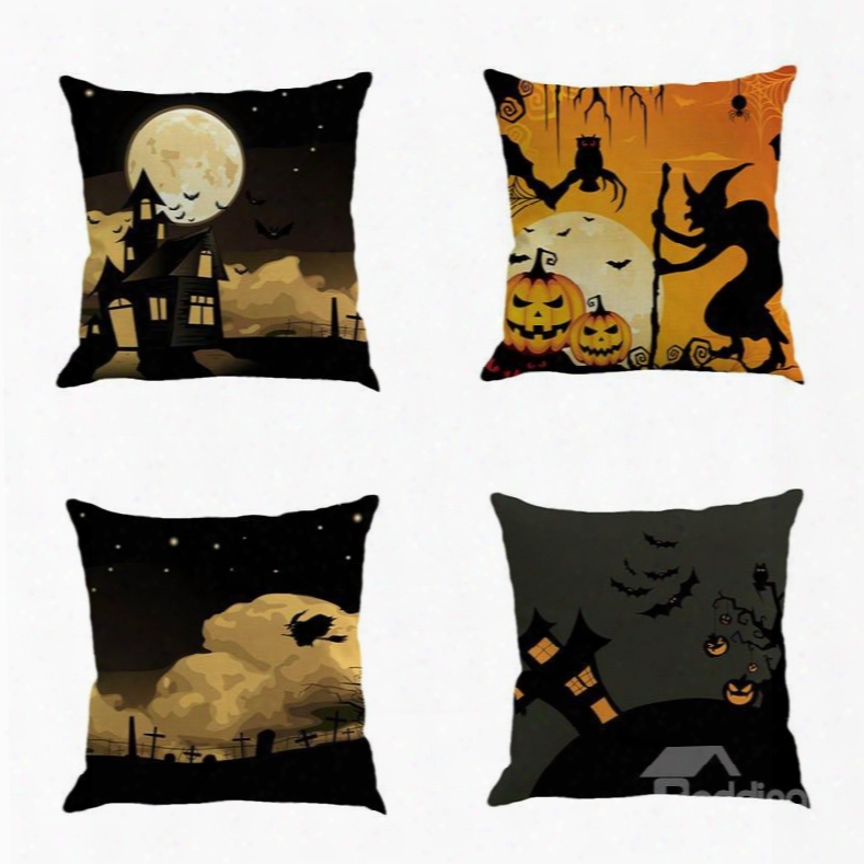 Halloween Pumpkin Black Home Square Linen Decorative Throw Pillows