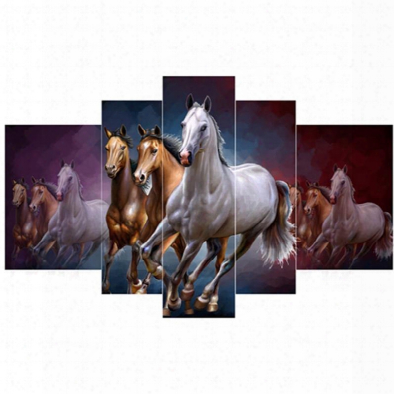 Hanging Running Horses Pattern 5-piece Canvas Eco-friendly And Waterproof Non-framed Prints