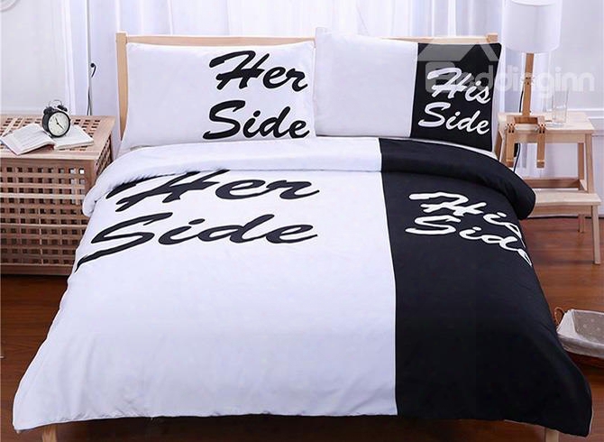 Her Side And His Side Printed Polyester 3-piece Bedding Sets/duvet Covers