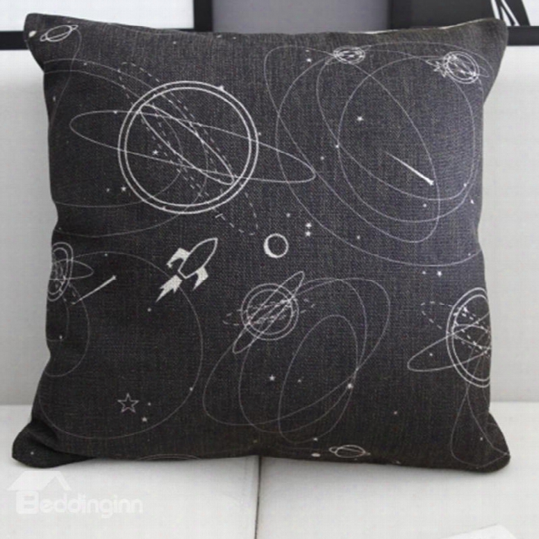 Interstellar Spacecrafts And Sky Galaxy Prints Linen Throw Pillow
