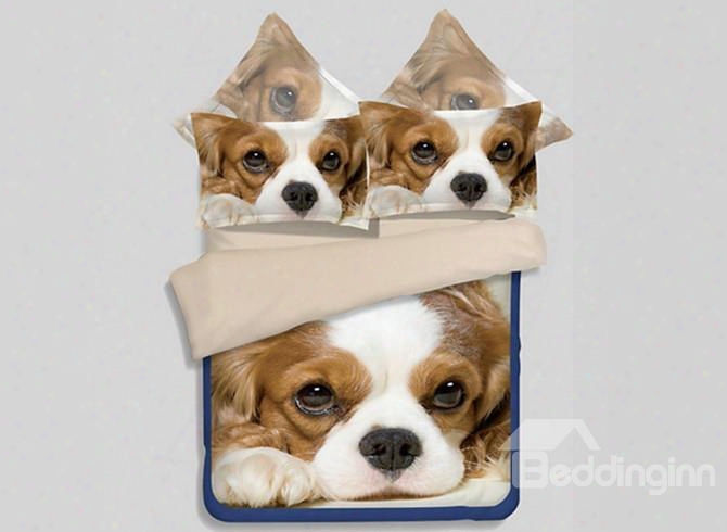 Lightweight Lovely Puppy 3d Printed 4-piece Polyester Duvet Cover Sets