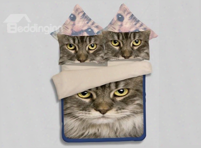 Likable 3d Kitty Printed 4-piece Polyester Duvet Cover Sets