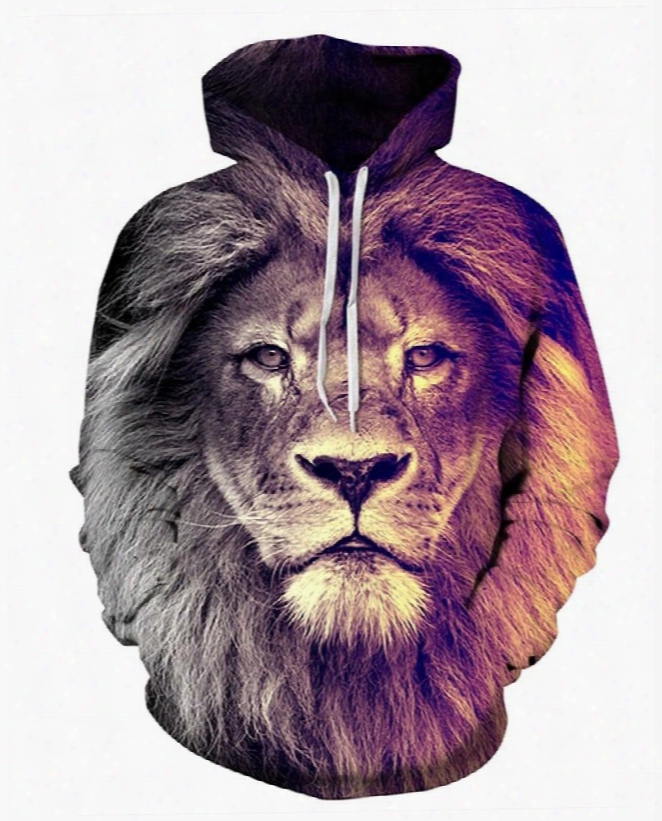 Long Sleeve Lion Face Gradient Color Pattern 3d Painted Hoodie