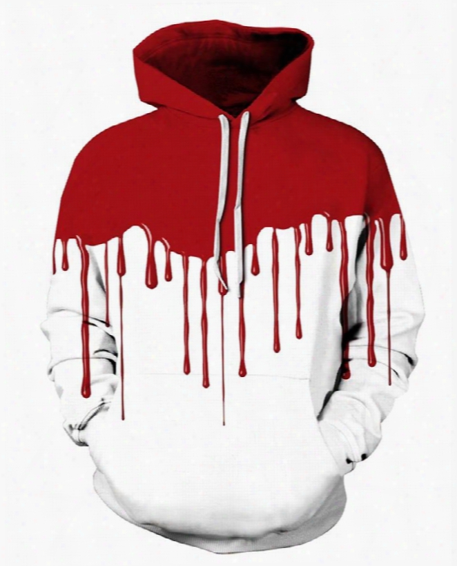 Long Sleeve White Background Red Falling 3d Halloween Pattern Hoodie