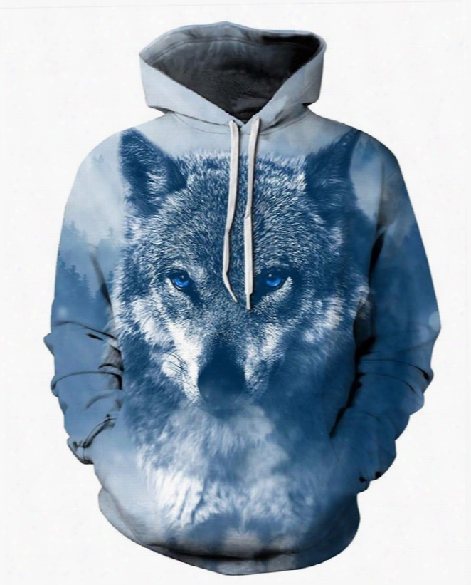Long Sleeve Winter Wolfsnow Freezing 3d Pattern Hoodie
