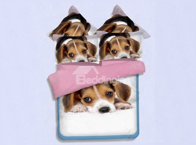 Lovely 3 D Puppy Print 4-piece Polyester Duvet Cover Sets