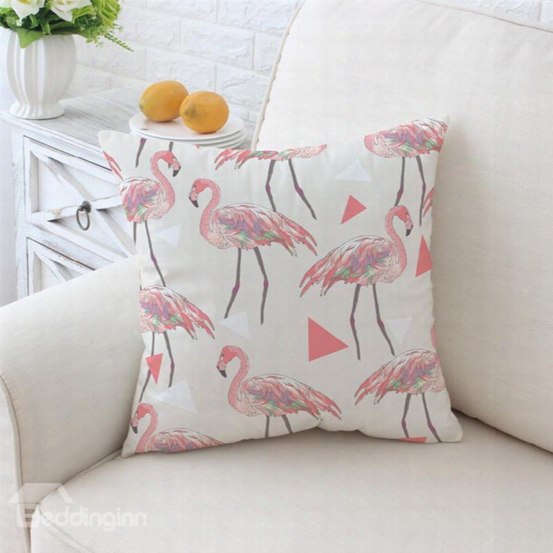 Lovely Pink Flamingos Pattern White Plush Throw Pillow