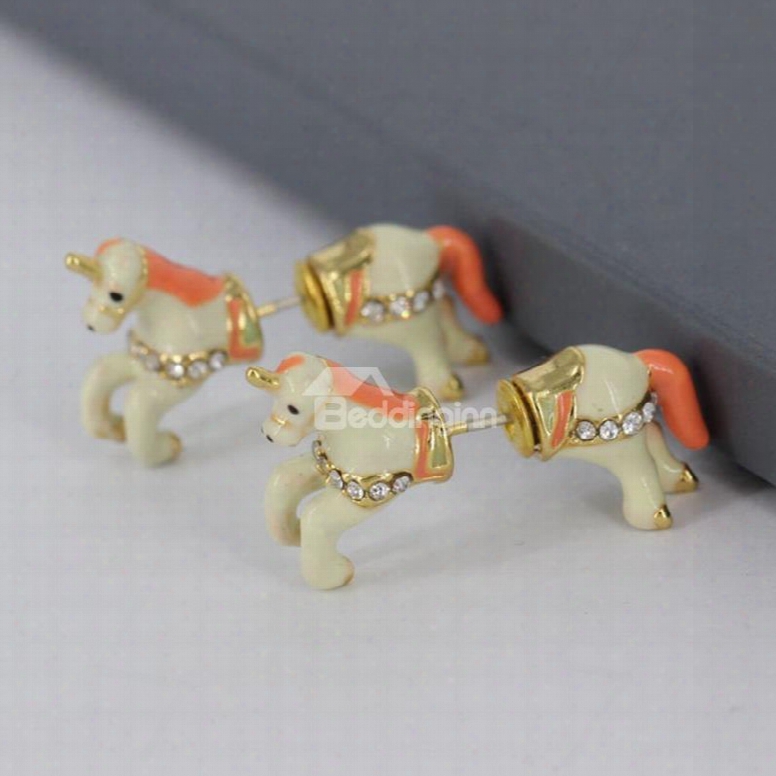 Lovely Unicorn Animals Design Enamel Glaze Women's Earrings