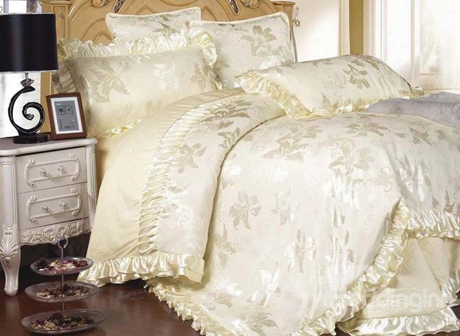 Luxury Style Flowers Jacquard Solid White 6-piece Cotton Sateen Bedding Sets/duvet Cover