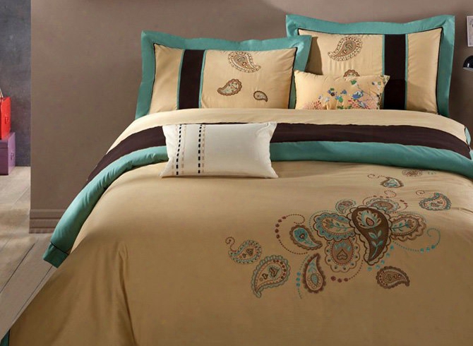 Luxury Style Paisley Pattern Embroidery Cotton 4-piece Bedding Sets/duvet Cover