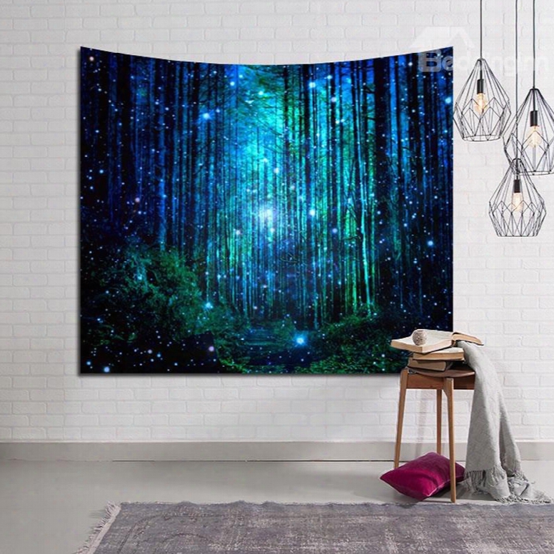 Magical Path And Forest Firefly Twinkle Decorative Hanging Wall Tapestry