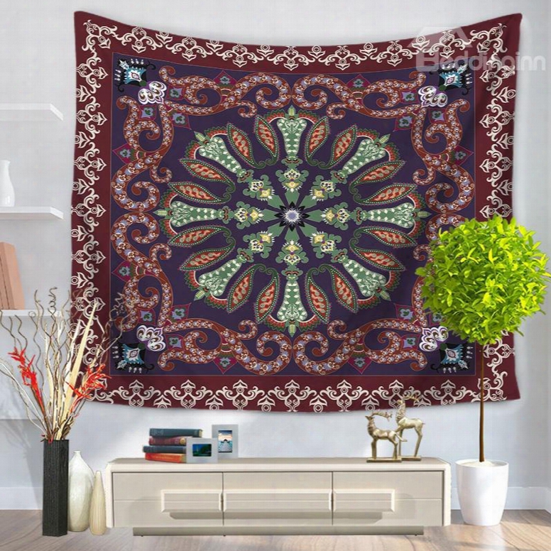 Mandala Pattern With Floral Frame Ethnic Style Decorative Hanging Wall Tapestry