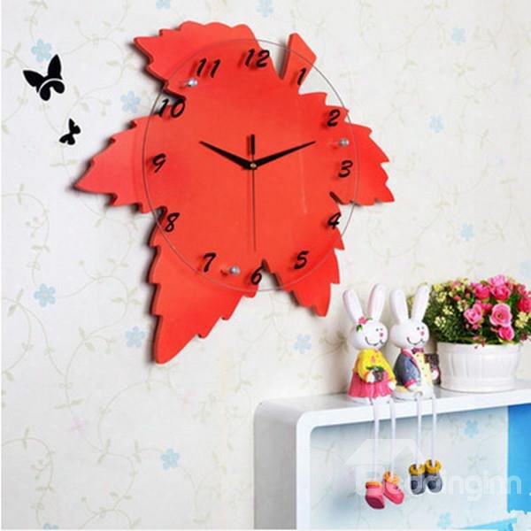 Modern Creative Maple Leaf Shape Mute Home Decorative Wall Clock