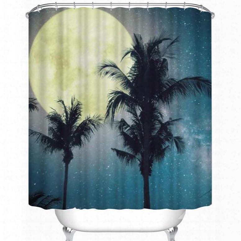 Moon And Palms Pattern Polyester Waterproof And Eco-friendly 3d Shower Curtain