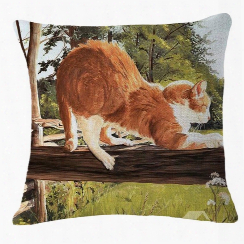 Naughty Cinnamon And White Kitty Print Throw Pillow