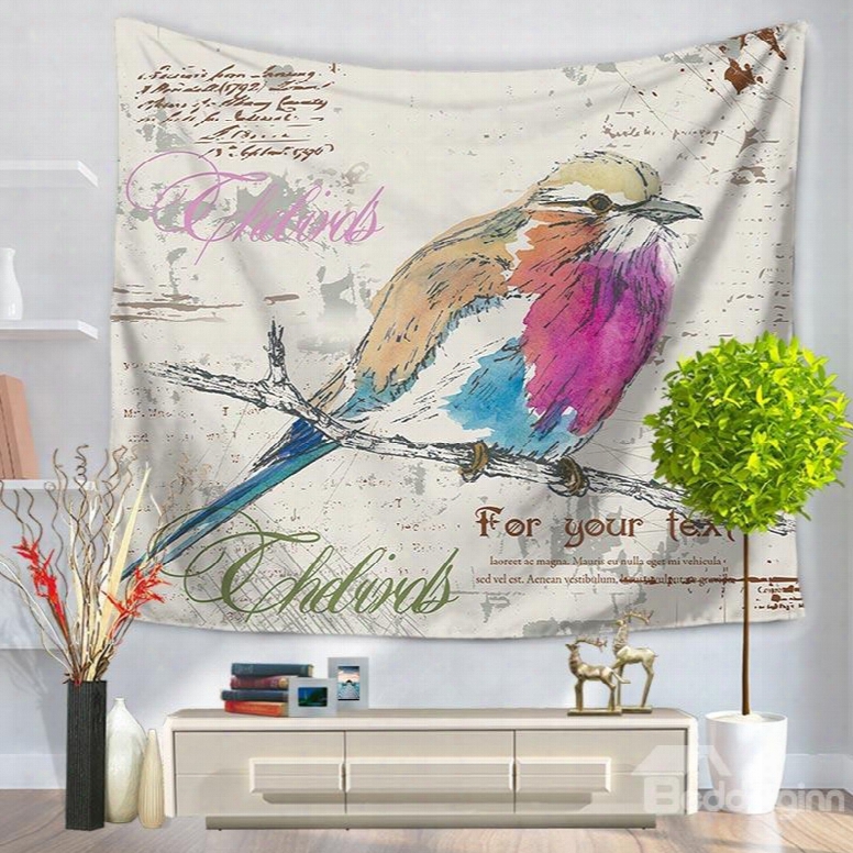 Oil Painting Colorful Lonely Birds Vintage Style Decorative Hanging Wall Tapestry