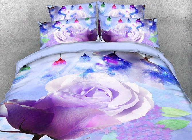 Onlwe 3d Bloooming Ros Printed Cotton 4-piece Bedding Sets/duvet Covers