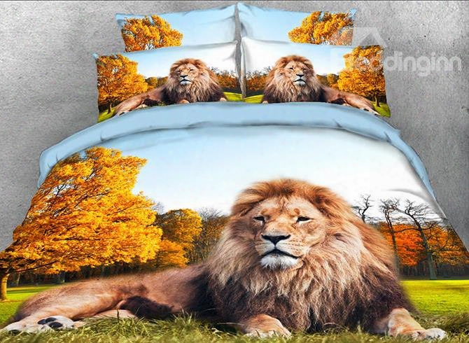 Onlwe 3d Crouching Lion In The Forest Printed 4-piece Bedding Sets/duvet Covers